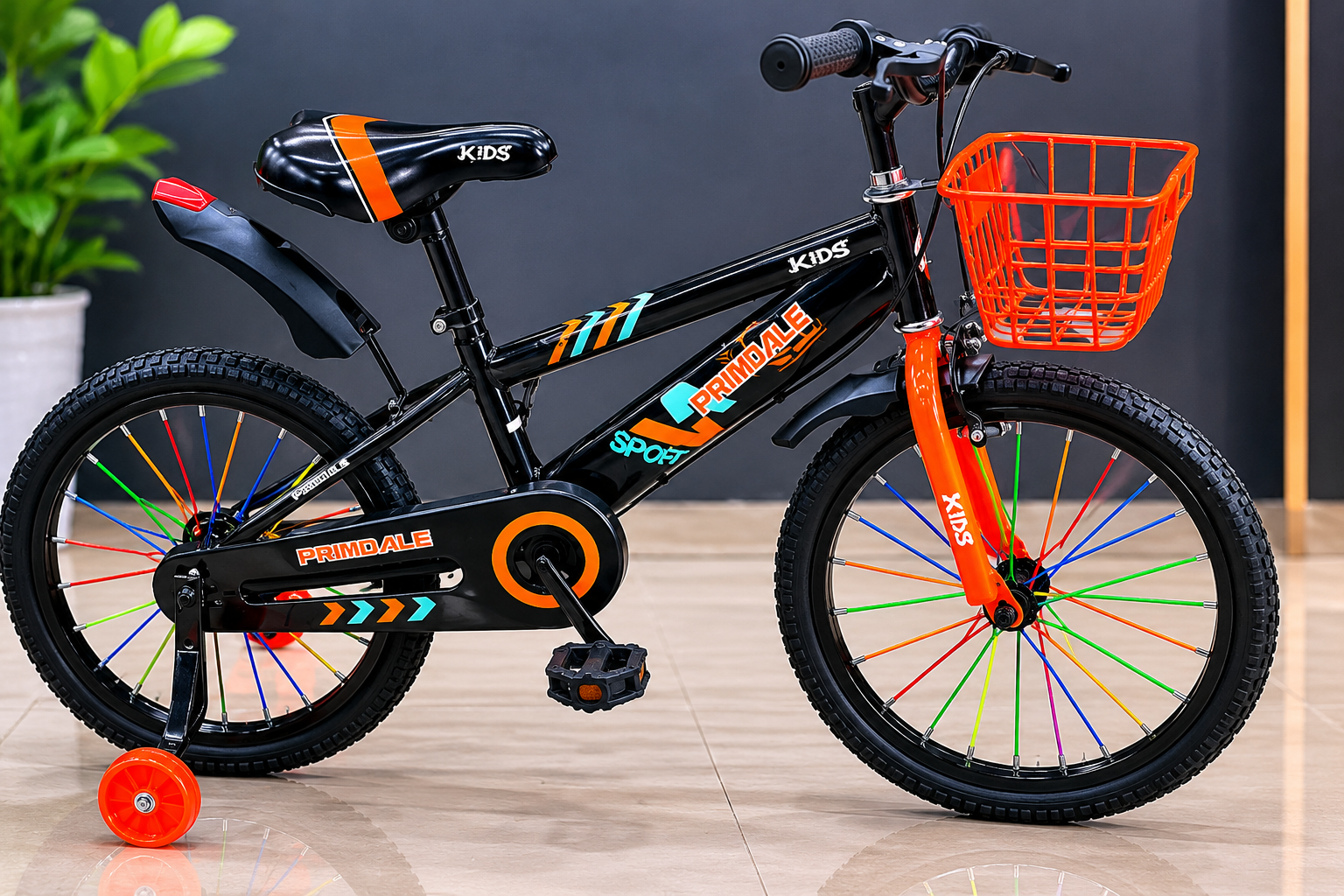 Primdale Kids Bicycle 20 Inch – Children's Bike with Training Wheels & Front Basket | Black & Orange  Age 6-11yrs
