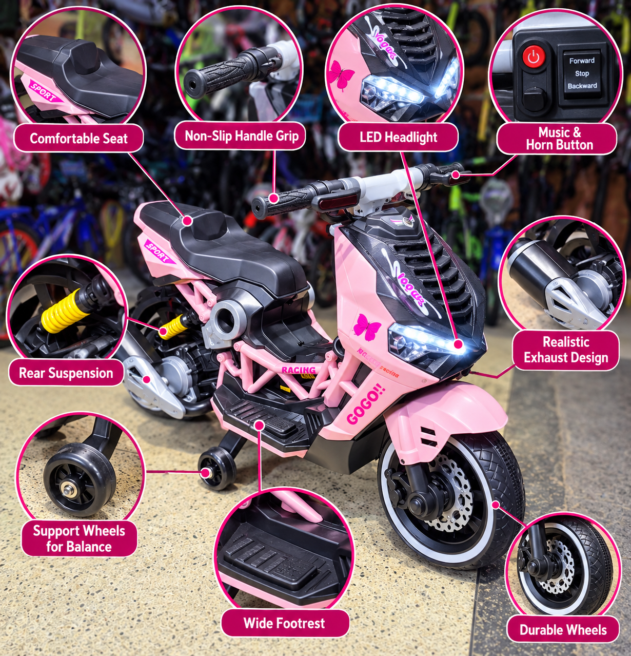 Kids Electric SCOOTER-like Motorcycle Ride-On Bike