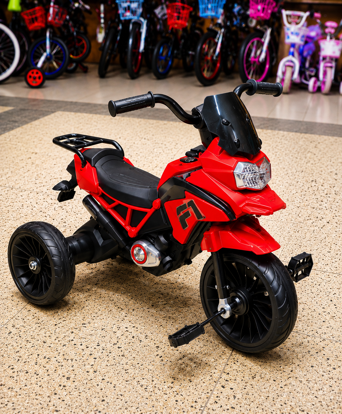 F1 Kids Pedal Tricycle – 3 Wheel Children’s Ride-On Bike with Comfortable Seat, Rear Storage Rack & Durable Wheels