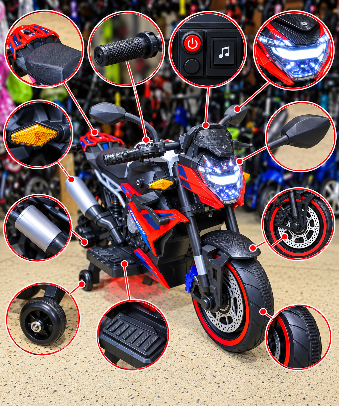 Kids Electric Motorcycle Ride-On Bike With headlights