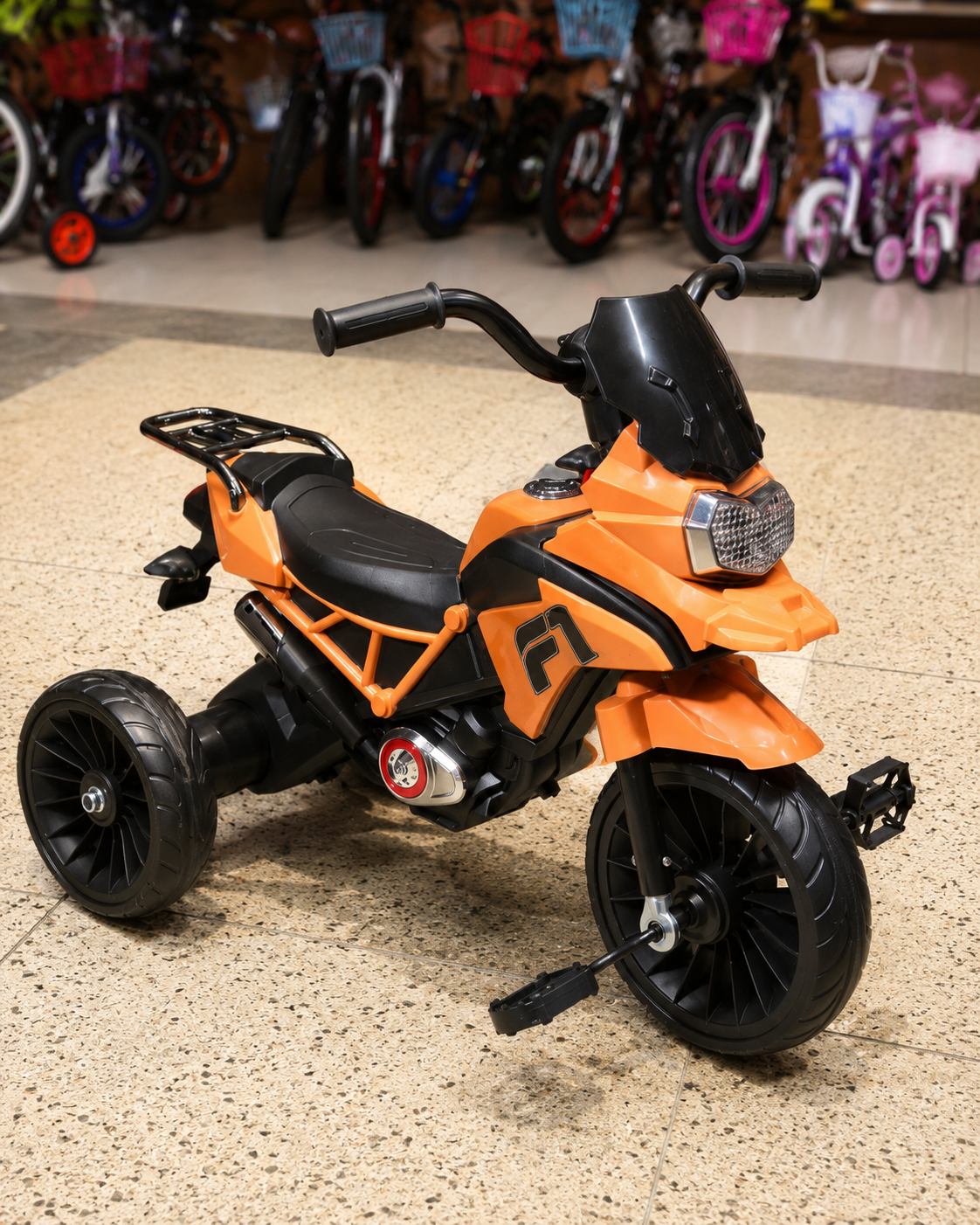 F1 Kids Pedal Tricycle – 3 Wheel Children’s Ride-On Bike with Comfortable Seat, Rear Storage Rack & Durable Wheels