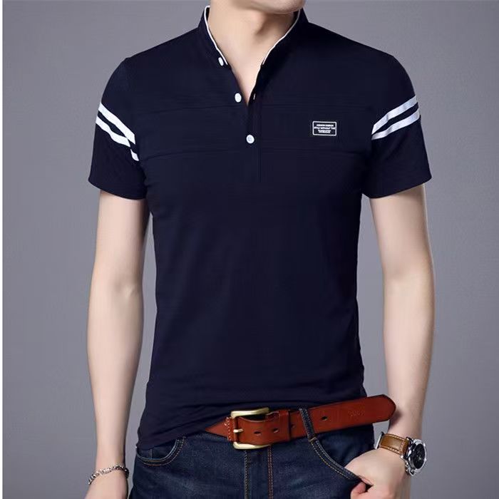 Summer men's T-shirt fashion stand-up collar trend men's clothing Short sleeve casual t-shirt