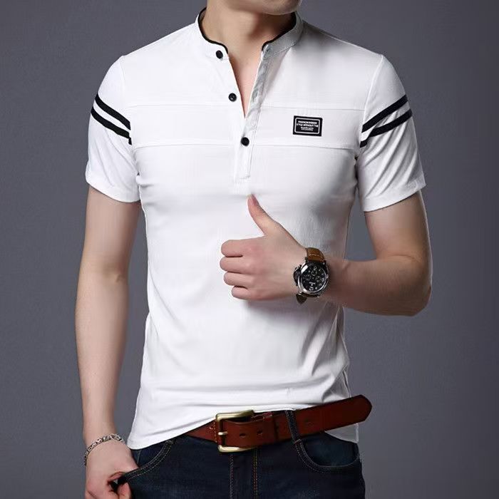 Summer men's T-shirt fashion stand-up collar trend men's clothing Short sleeve casual t-shirt