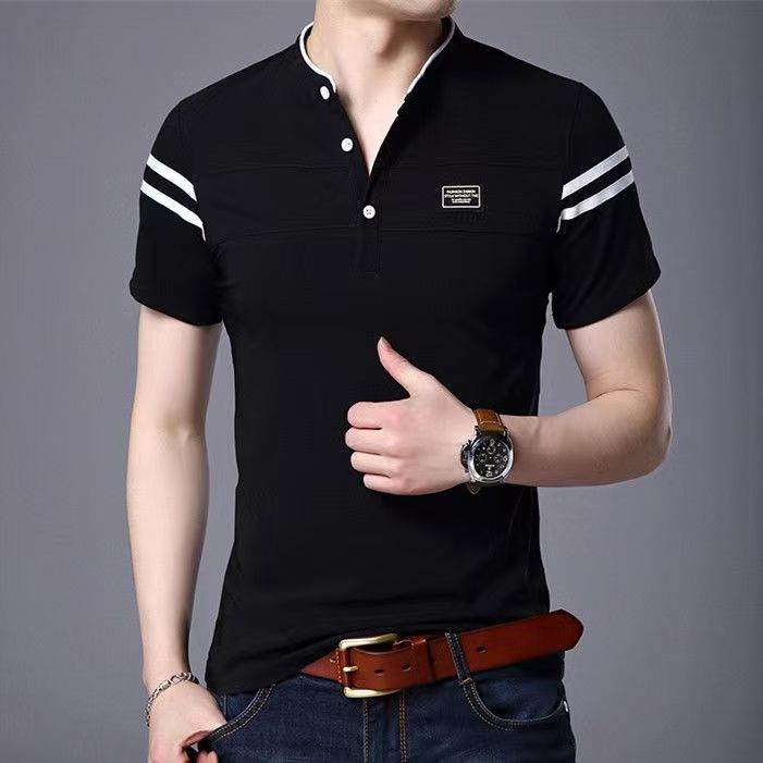Summer men's T-shirt fashion stand-up collar trend men's clothing Short sleeve casual t-shirt