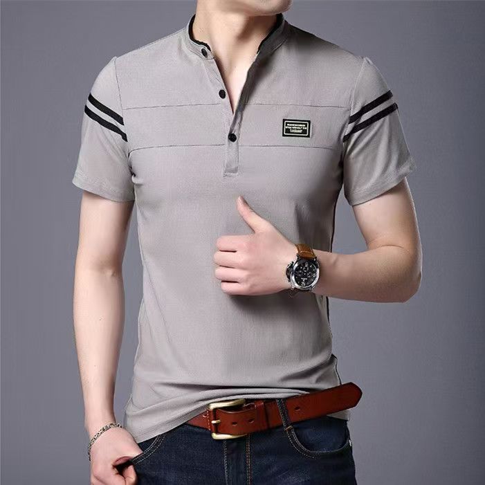 Summer men's T-shirt fashion stand-up collar trend men's clothing Short sleeve casual t-shirt