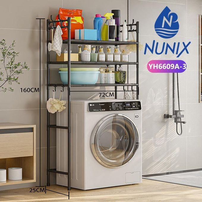 Nunix 3-Layer Metallic Bathroom Storage Rack – Floor-Standing Toilet Rack, Basin Shelf, Washing Machine Rack, Home Bathroom Organizer, Space-Saving, Rust-Resistant, Durable
