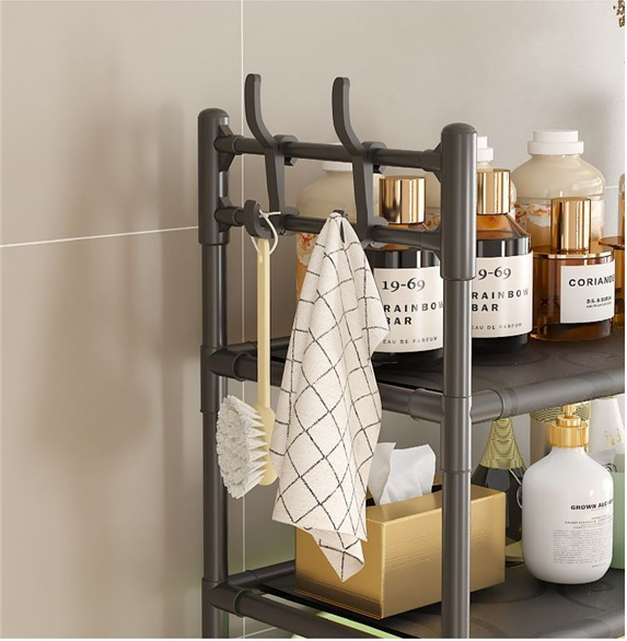 Nunix 3 Layer Metallic Bathroom Storage Rack  Floor Standing Toilet Rack Over The Toilet Rack Organizer With Guardrail Bathroom Organizer Free Standing Space Saver Stands Rack