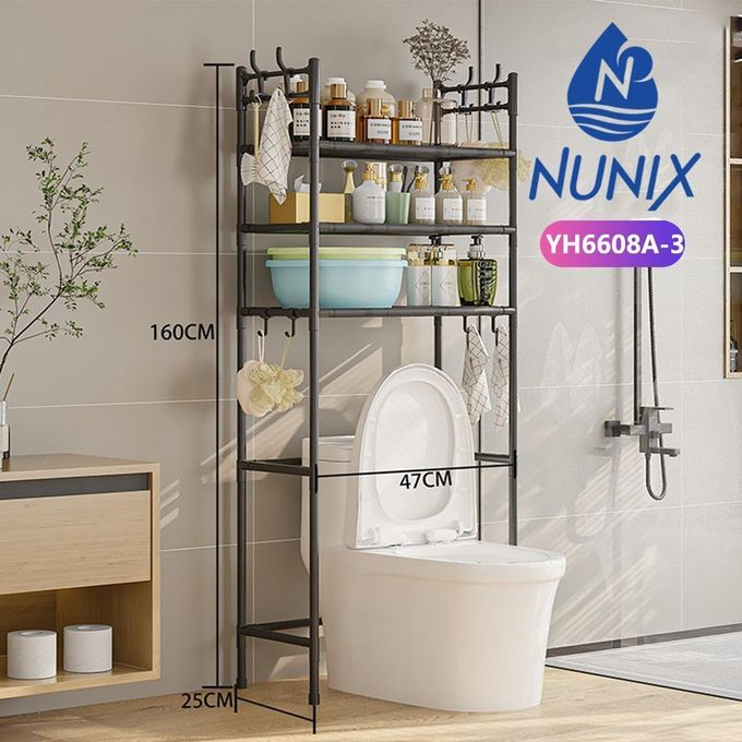 Nunix 3 Layer Metallic Bathroom Storage Rack  Floor Standing Toilet Rack Over The Toilet Rack Organizer With Guardrail Bathroom Organizer Free Standing Space Saver Stands Rack