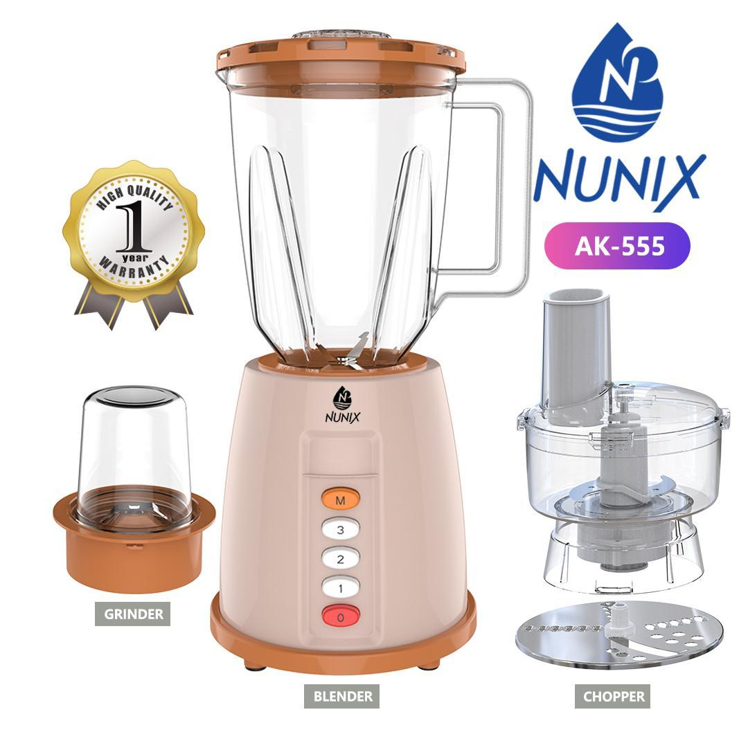 Nunix AK555  1.5L 3 IN 1 Blender Juicer Household Appliances With Grinder 【Hot】3 Speed Motor Stainless Steel