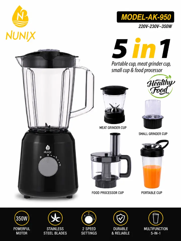 Nunix  1.5L 5 IN 1 Blender Juicer Household Appliances With Grinder 【Hot】 Motor Stainless Steel  AK950