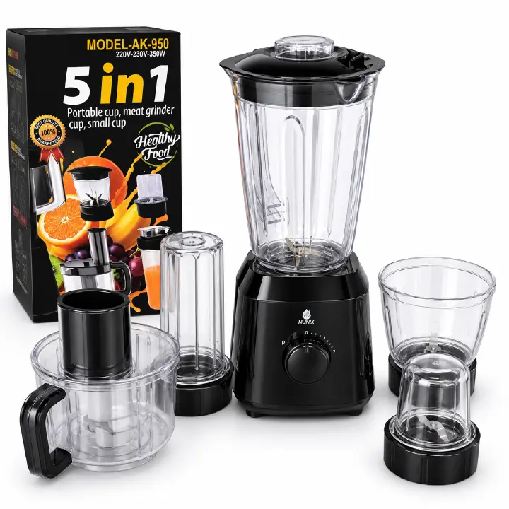Nunix  1.5L 5 IN 1 Blender Juicer Household Appliances With Grinder 【Hot】 Motor Stainless Steel  AK950