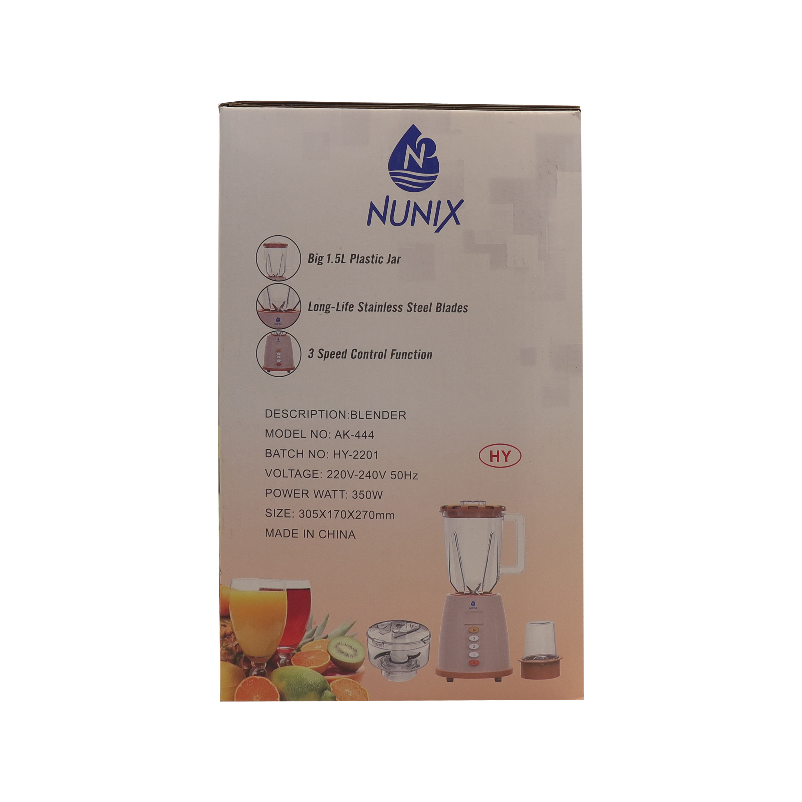 Nunix AK555  1.5L 3 IN 1 Blender Juicer Household Appliances With Grinder 【Hot】3 Speed Motor Stainless Steel