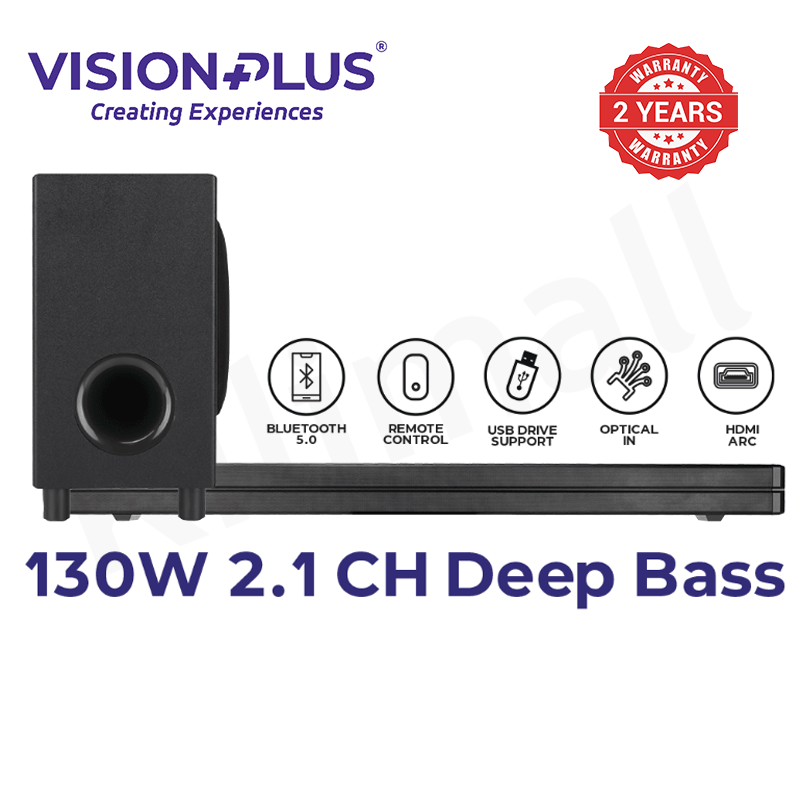 Vision Plus 2.1 CH Soundbar VP2112SB Multimedia Speaker Bluetooth Audio 130W Quality Sound Remote Control Wireless Speaker System Dobly Audio 2 Years Warranty
