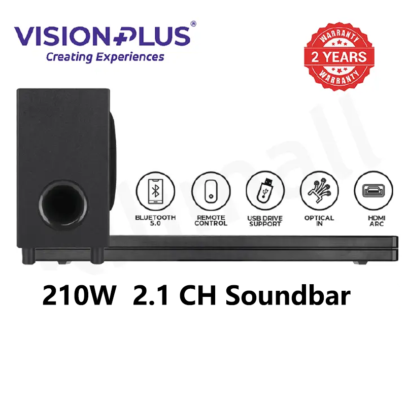 Vision Plus 2.1 CH Soundbar VP2112SB Multimedia Speaker Bluetooth 130W Dolby Audio Remote Control Two Year Warranty