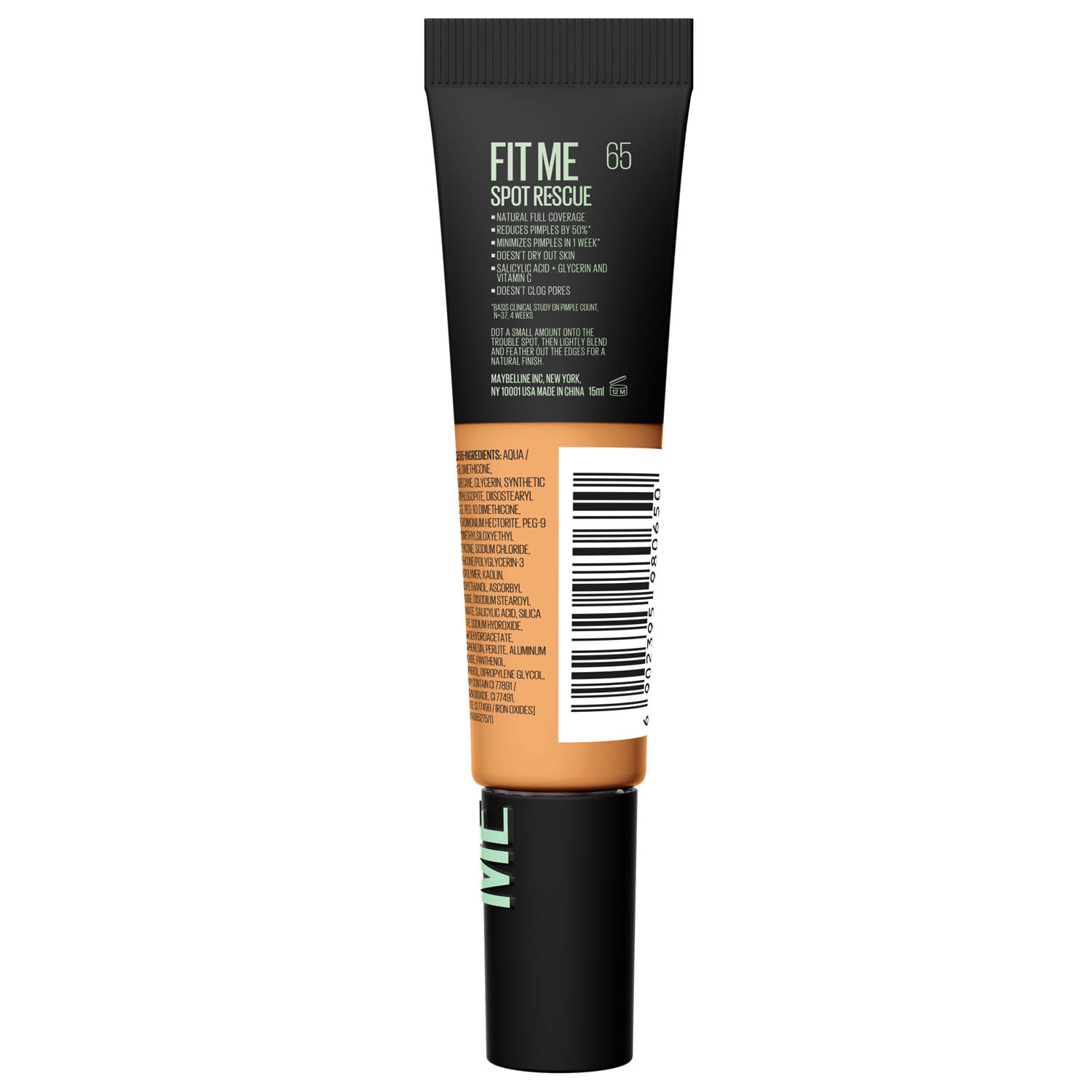 Maybelline Fit Me Spot Rescue Breathable Full Coverage Concealer - Shade 65, 15ml. Enriched with Salicylic Acid, Vitamin C and Glycerin for Blemish Correction and Radiant Skin