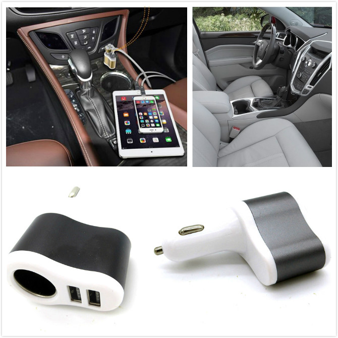 Black Fashion 3.1A Dual USB Car Charger with Cigaretter Charger Adapter for Phone MP3 PC Charger