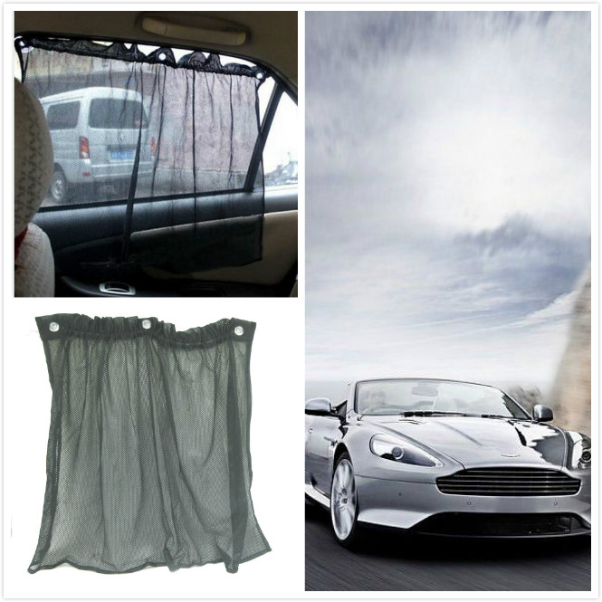 1 Pair Black Car UV Protection Side Window Curtain Sun Shade Curtain Mesh Fabric About 80 x 52cm