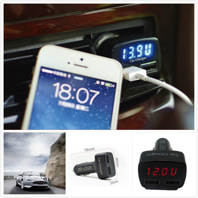 4 in 1 Car Charger Dual DC 5V 3.1A USB Voltage Current Meter Tester Adapter Digital LED Display