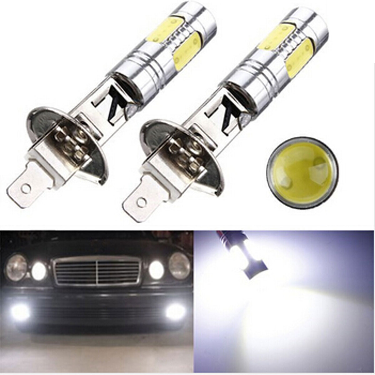 2X High Power H1 7.5W LED Car Vehicle Auto DRL COB Fog Running Headlight Head Lights Lamp Bulb White