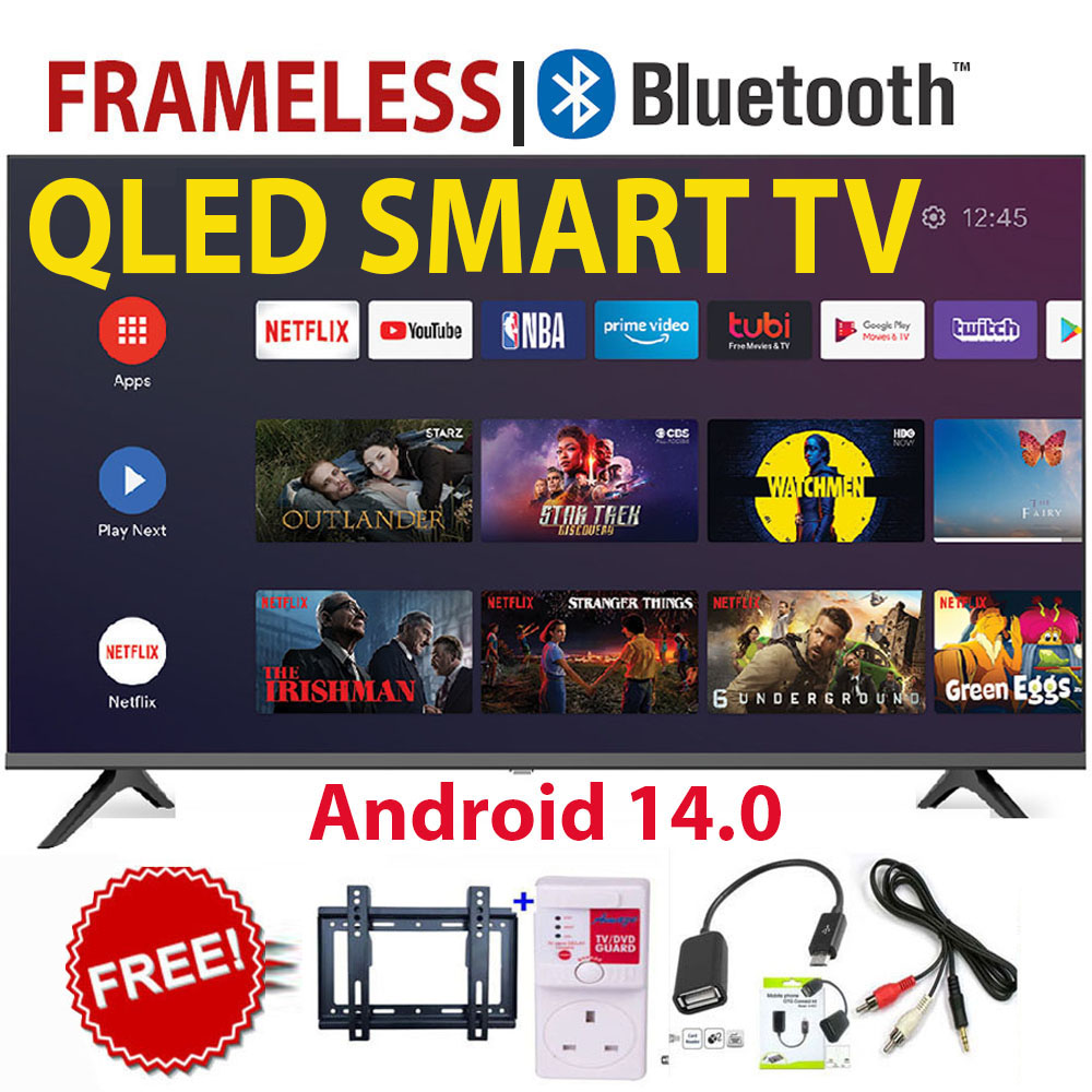 VITRON BLUETOOTH-ENABLED 32" INCH HTC3288QS, QLED FRAMELESS Smart Android TV Inbuilt Decoder Inbuilt WIFI Netflix Youtube Appstore 2*USB 3*HDMI 14MONTHS WARRANTY+4 FREE GIFTS
