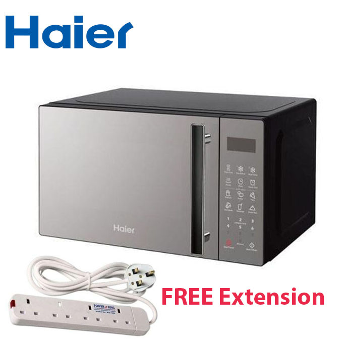 Haier HMW20D-B 20L Digital Microwave Oven, 700W Power, LED Display, Auto Cook Menu, Quick Defrost, Multiple Power Levels, Black+FREE EXTENSION