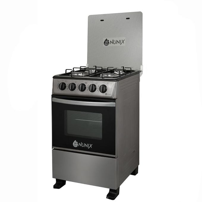 Nunix 50x55 Free Standing Gas Cooker, 4 Gas Jet Burners, Large Capacity Gas Oven, Energy Saving, Auto Ignition+FREE 6KG REGULATOR+GAS PIPE