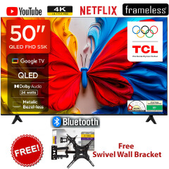 TCL 50S5K 50 Inch QLED Google TV, Smart 2K Full HD Android Television, WiFi, Bluetooth, HDMI, USB, HDR10, Netflix, YouTube, Dolby Audio, ICAST Screen Mirroring+FREE 360 BRACKET+1 Year Warranty