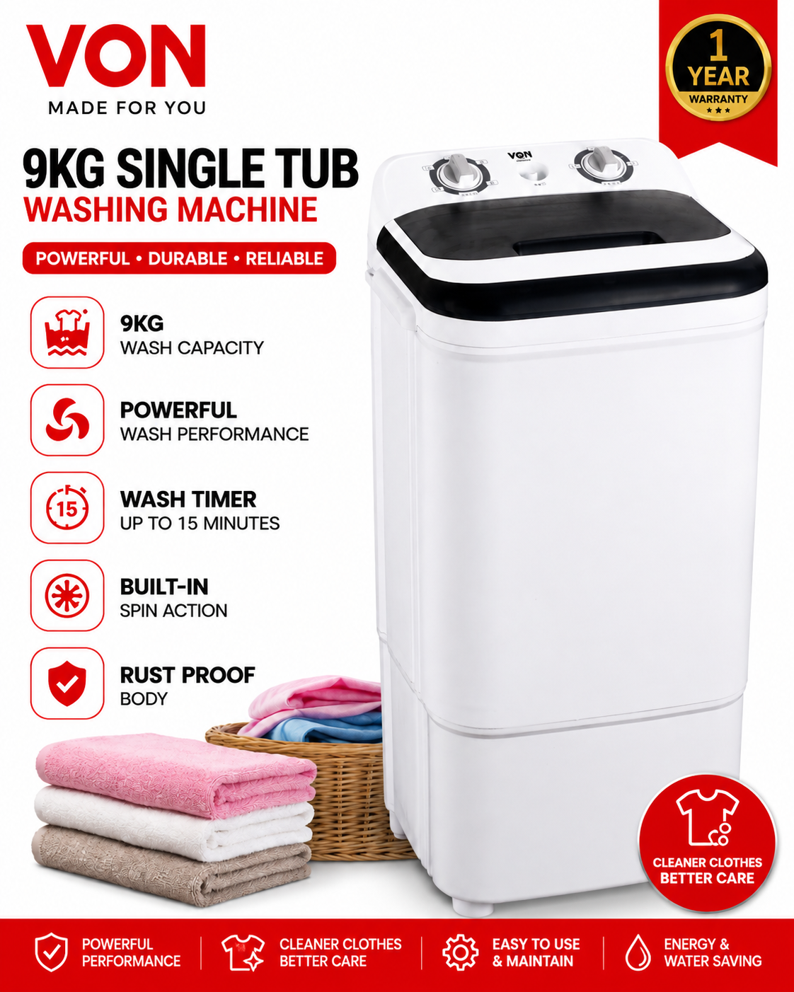Von 9KG Top Washing Machine