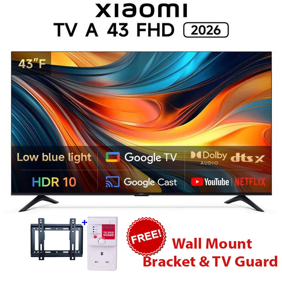 Xiaomi 43 Inch Google Smart TV FHD 2026 Full HD LED Television with Premium Metal Design, Dolby Audio, DTS-X, WiFi & Bluetooth+FREE WALL BRACKET+TV GUARD