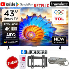 TCL 43 Inch Smart Android Google AI TV 43V6D,4K Ultra HD Direct LED Television, HDR10, Inbuilt WiFi, Bluetooth, Netflix, YouTube, Dolby Audio, App Store +Free Gifts