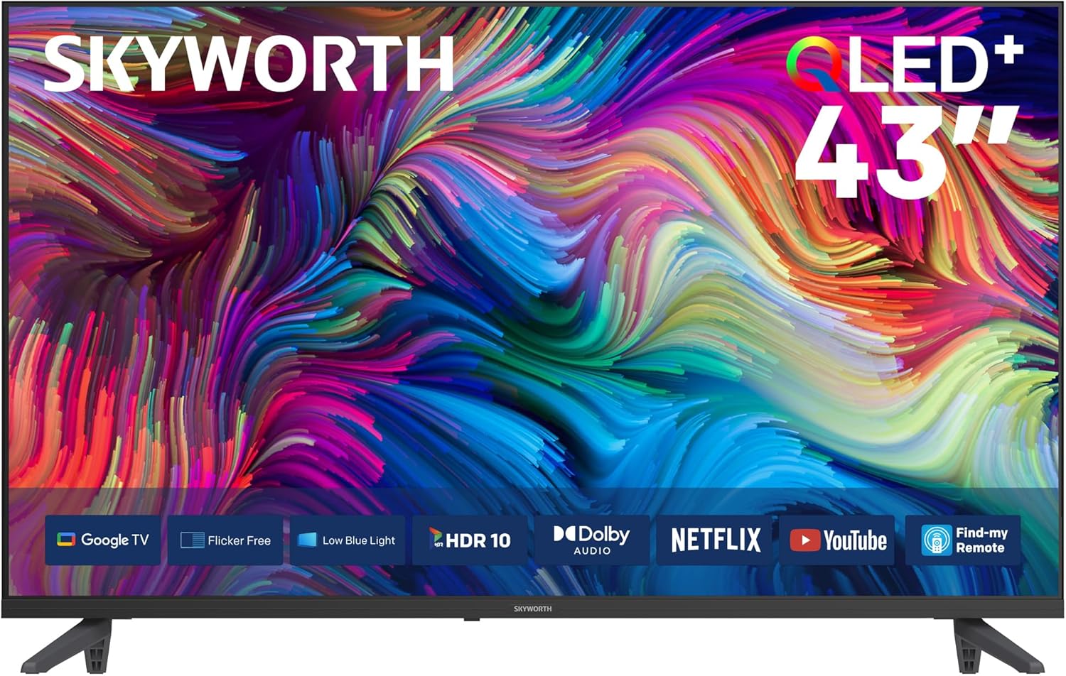 Skyworth 43Q5600H 43" Smart Google TV , 2K QLED Television with HDR Technology, Built-In WiFi, Bluetooth, Netflix, YouTube, Voice Control, Google Apps, Home Entertainment TV+3 FREE GIFTS+ 1YR Warranty