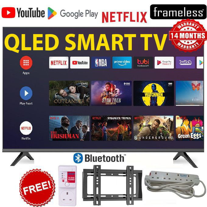 VITRON TV 43 inches QLED Smart TV, FHD, Frameless, Bluetooth, Android14.0, Wifi, Digital, Netflix, YouTube, Prime, 43" Television (1 year warranty)+FREE WALL BRACKET+TV GUARD+EXTENSION
