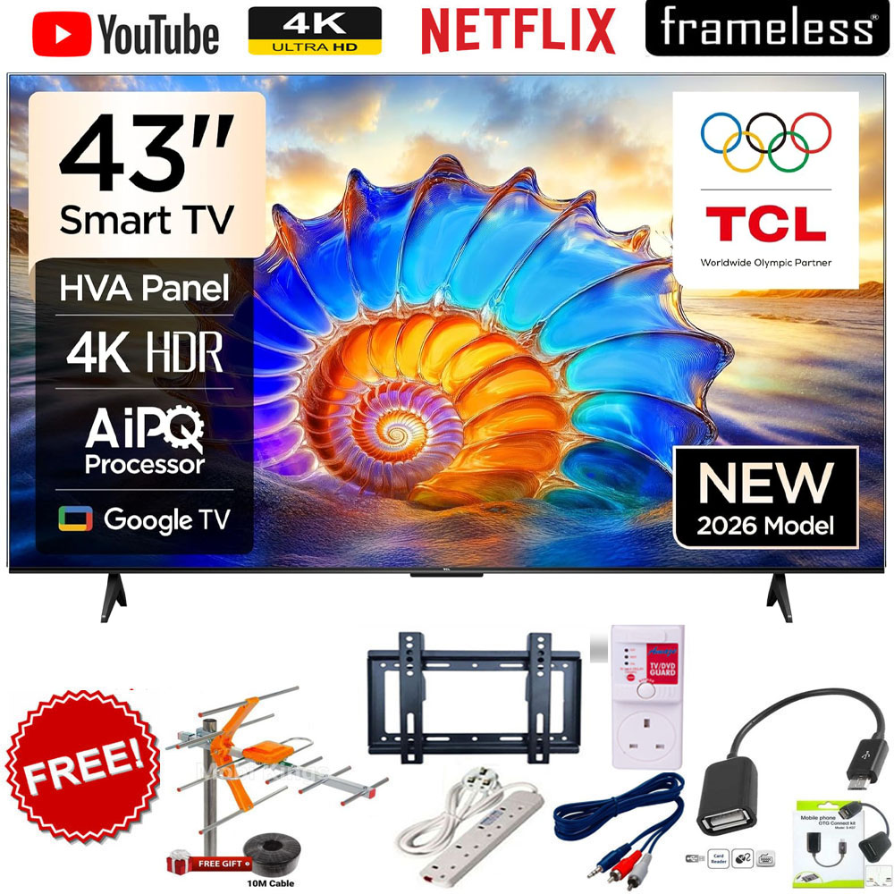 TCL 43" Inch Smart Google TV 43V6D ,4K UHD Direct LED Android Television with HDR10, Bluetooth, WiFi, Netflix, YouTube, Dolby Audio+6 FREE GIFTS