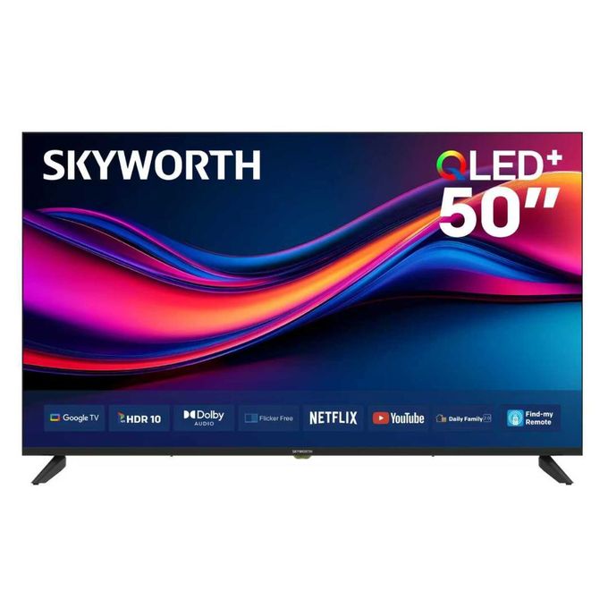 Skyworth 50Q6000H 50" Inch Smart Google TV – 2K QLED Television with HDR Technology, Built-In WiFi, Bluetooth, Netflix, YouTube, Voice Control, Google Apps+FREE AERIAL+BRACKET+TV GUARD