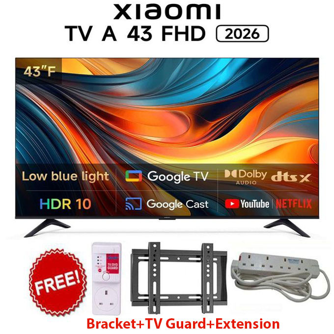 Xiaomi 43 Inch Smart Google TV FHD 2026, Full HD LED Television with Dolby Audio, DTS-X, Premium Metal Frame, Built-In WiFi, Bluetooth+FREE WALL BRACKET+TV GUARD+EXTENSION+2 Year Warranty