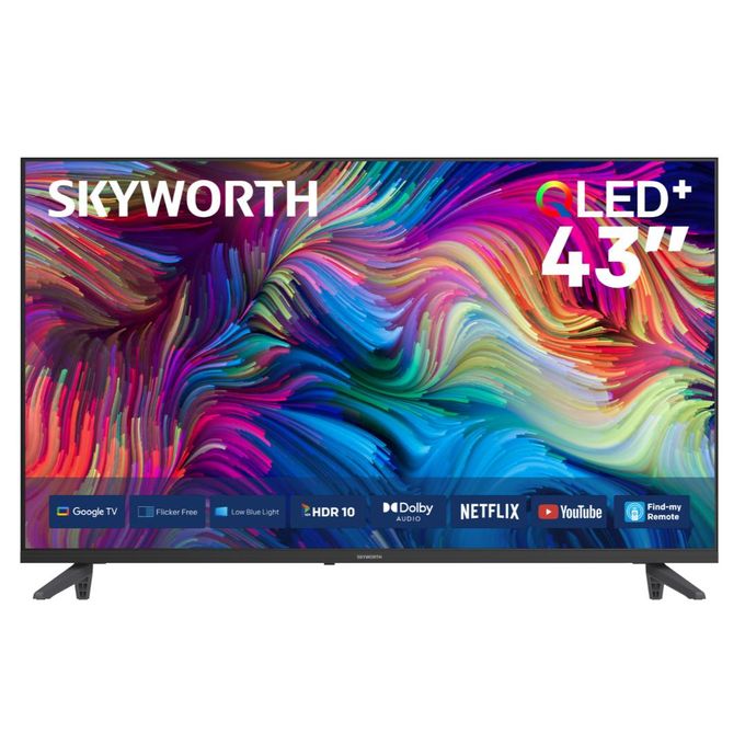 Skyworth 43Q5600H 43" Smart Google TV , 2K QLED Television with HDR Technology, Built-In WiFi, Bluetooth, Netflix, YouTube, Voice Control, Google Apps, Home Entertainment TV+3 FREE GIFTS+ 1YR Warranty