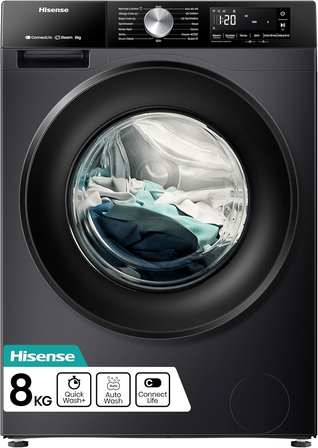 Hisense 8kg Fully-Automatic Front Load Washing Machine - WFPV8012EMT Grey + 2 Years Warranty