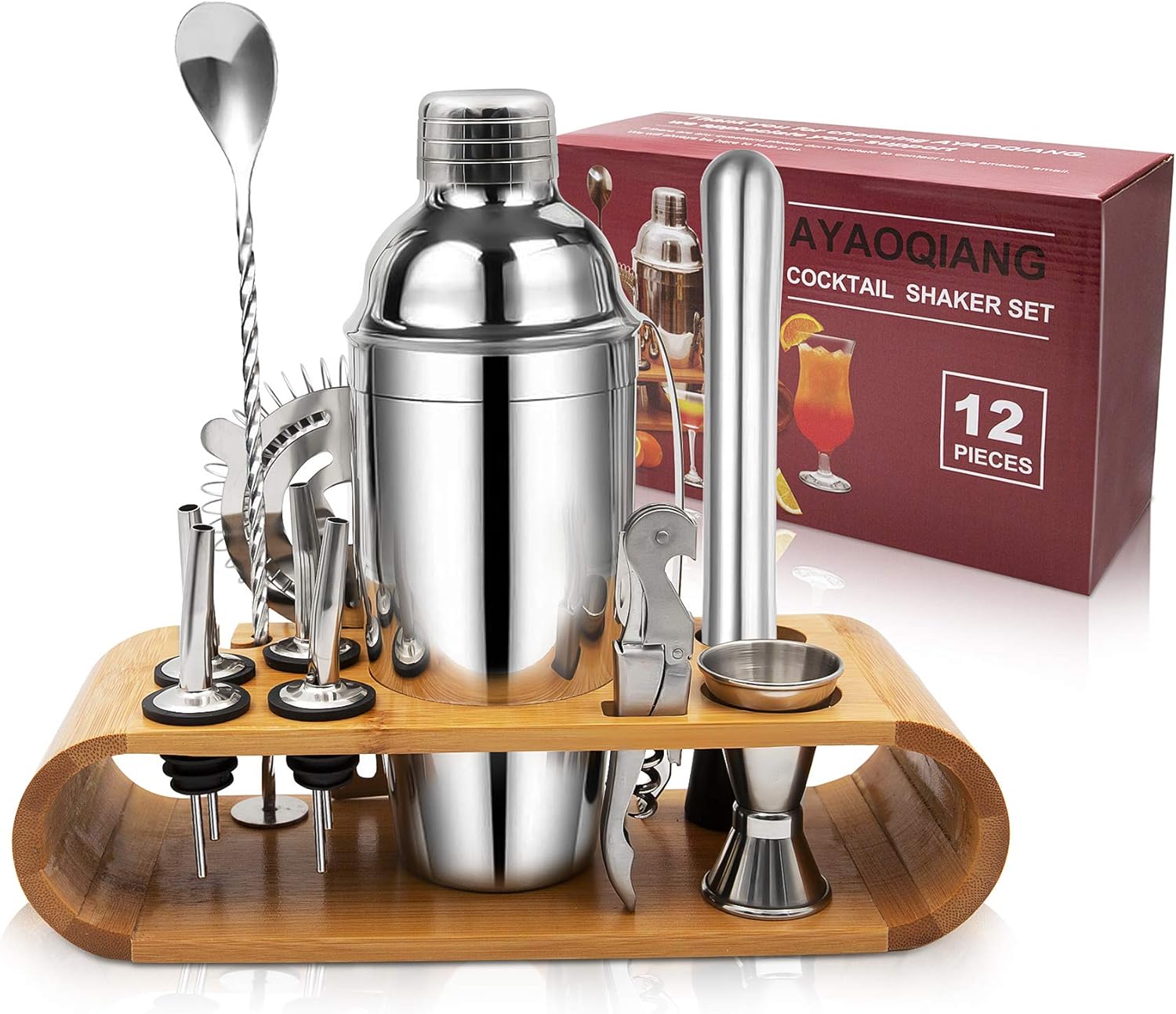BBMB10 10-Piece Professional Bar Tool Set with Stylish Display Stand 🍸 Complete Mixology Kit for Home Bars | Premium Stainless Steel Cocktail Shaker, Jigger, Muddler, Strainer & Bar Spoon ✨