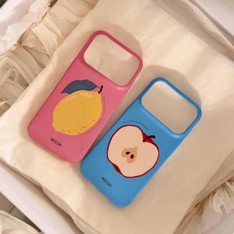 Cute Fruit Phone Case for iPhone 17 16 15 Anti Slip PC Hard Cover with Apple Lemon Pear Design Mobile Accessories