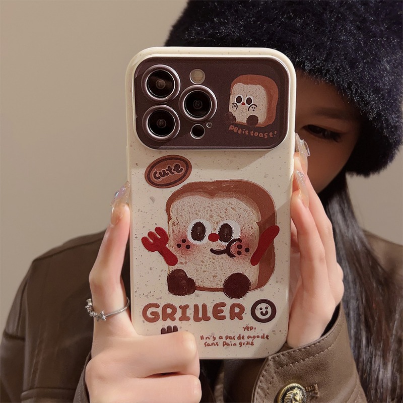 Toast Bear Phone Case Mobile Accessories With Plush Strap Cute Fuzzy Bear Charm Anti-Fall Cover For iPhone 15 16 17 Huawei P60 Mate 50