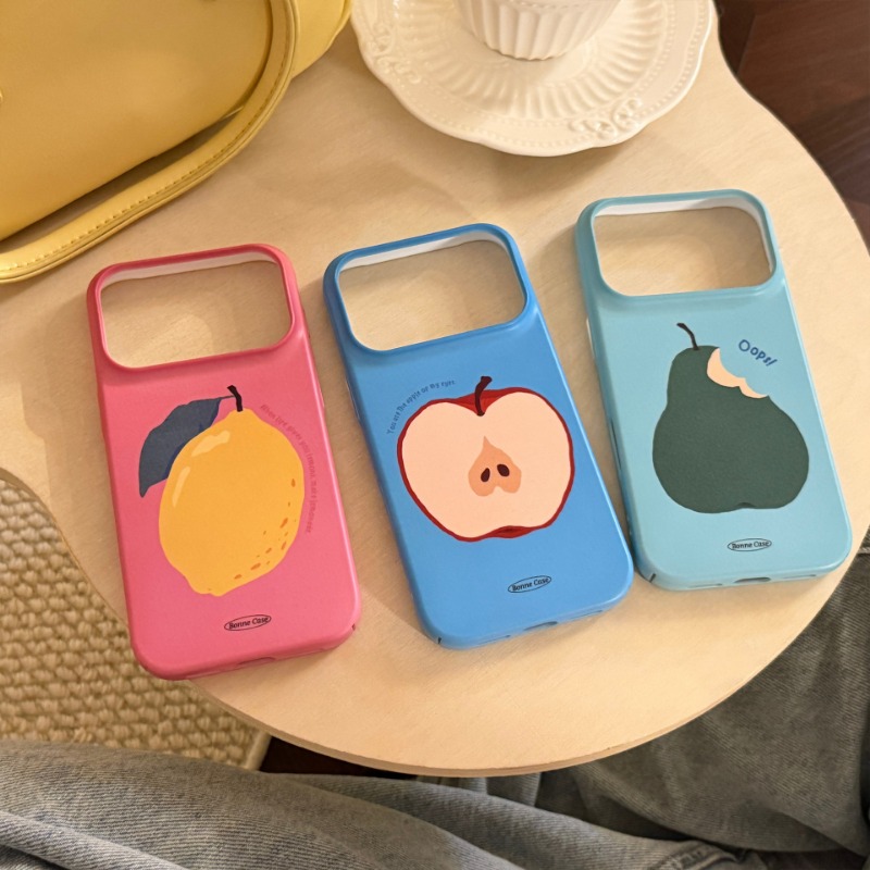 Cute Fruit Phone Case for iPhone 17 16 15 Anti Slip PC Hard Cover with Apple Lemon Pear Design Mobile Accessories