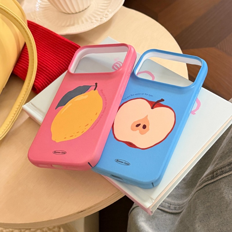 Cute Fruit Phone Case for iPhone 17 16 15 Anti Slip PC Hard Cover with Apple Lemon Pear Design Mobile Accessories