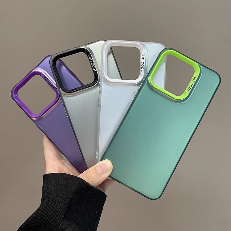Matte Semi-transparent Shockproof Phone Case For iPhone 17 16 15 14 13 12 Pro Max  Color Contrast Camera Frame Soft Protective Cover