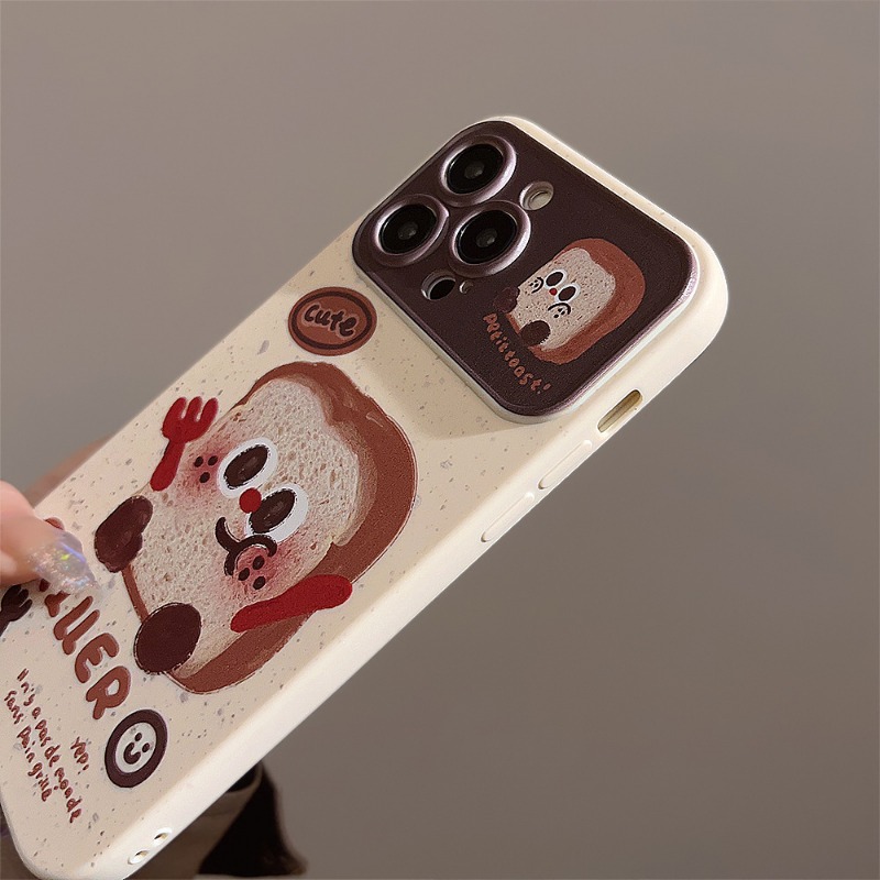 Toast Bear Phone Case Mobile Accessories With Plush Strap Cute Fuzzy Bear Charm Anti-Fall Cover For iPhone 15 16 17 Huawei P60 Mate 50