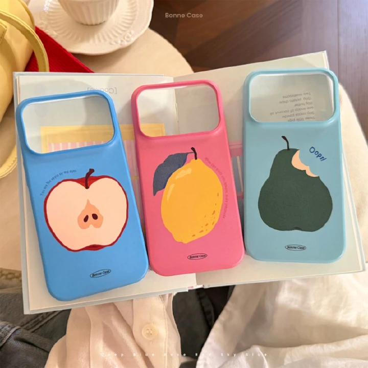 Cute Fruit Phone Case for iPhone 17 16 15 Anti Slip PC Hard Cover with Apple Lemon Pear Design Mobile Accessories