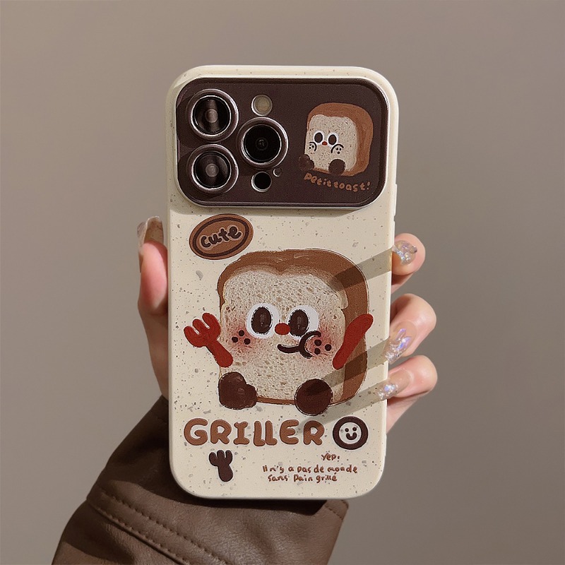 Toast Bear Phone Case Mobile Accessories With Plush Strap Cute Fuzzy Bear Charm Anti-Fall Cover For iPhone 15 16 17 Huawei P60 Mate 50