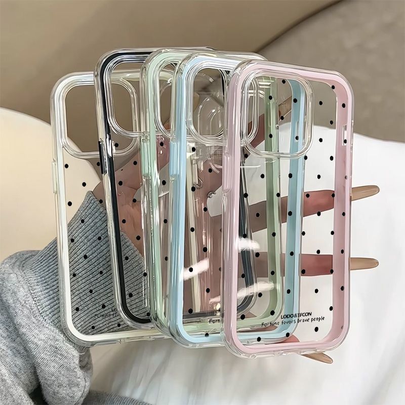 Cute Black Polka Dot Phone Case for iPhone  Case For iPhone17 17pro 16 16pro 15 Case Cover For iPhone Transparent Phone Case Phone Cover