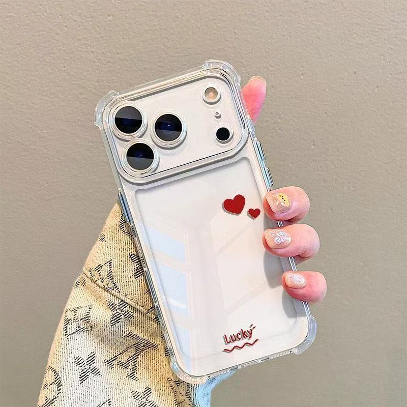 Transparent Shockproof TPU Case for iPhone 18 18pro 17 16 Clear Heart Print Phone Case for iPhone 14 13 12 Pro Max Transparent Shockproof TPU Case