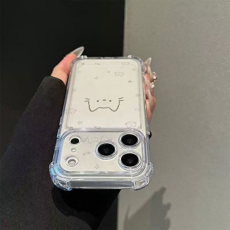 Cute Cartoon Cat Transparent Shockproof Case for Iphone 18 18pro 18promax 17 16 15 14 Transparent Soft TPU Phone Cover for iPhone