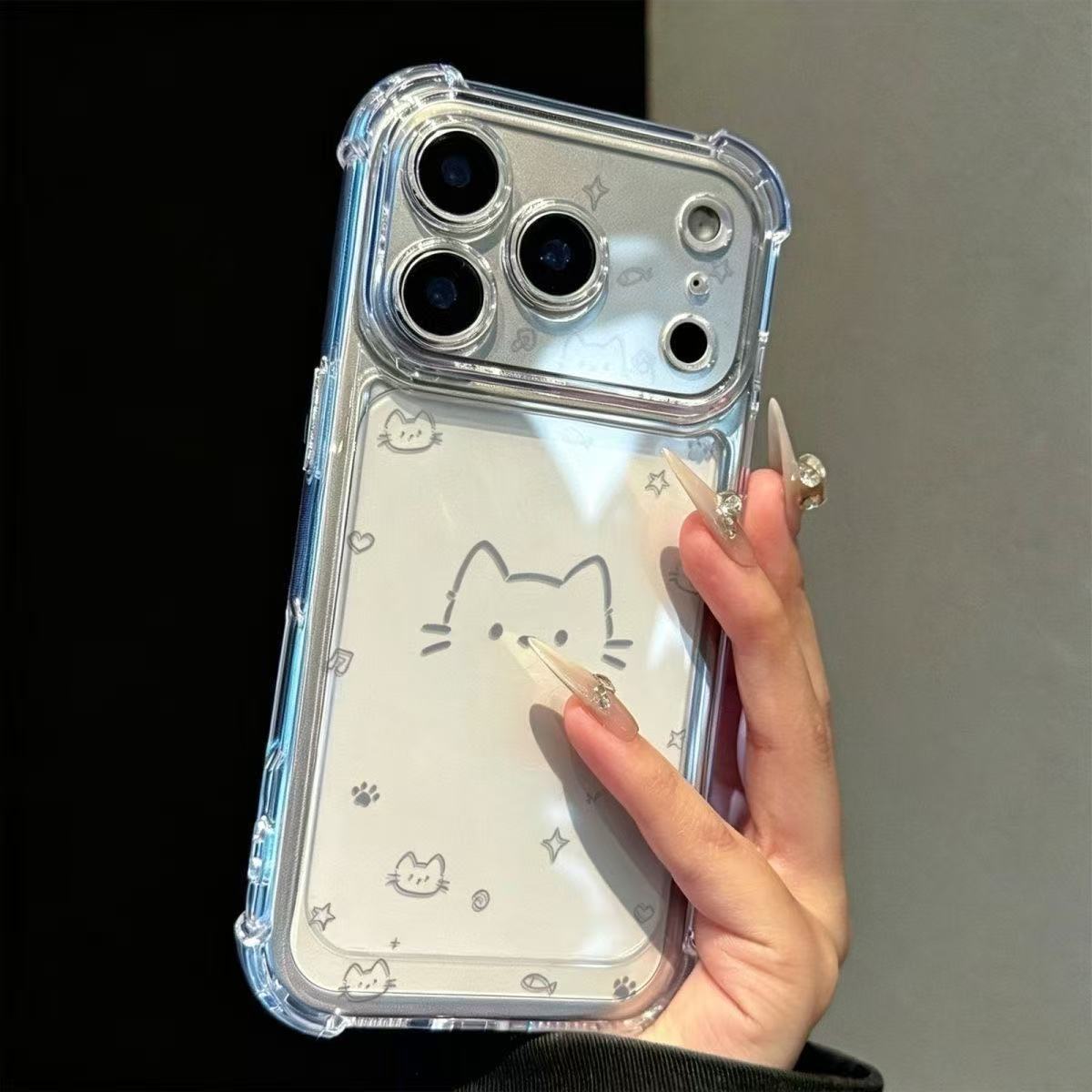 Cute Cartoon Cat Transparent Shockproof Case for Iphone 18 18pro 18promax 17 16 15 14 Transparent Soft TPU Phone Cover for iPhone